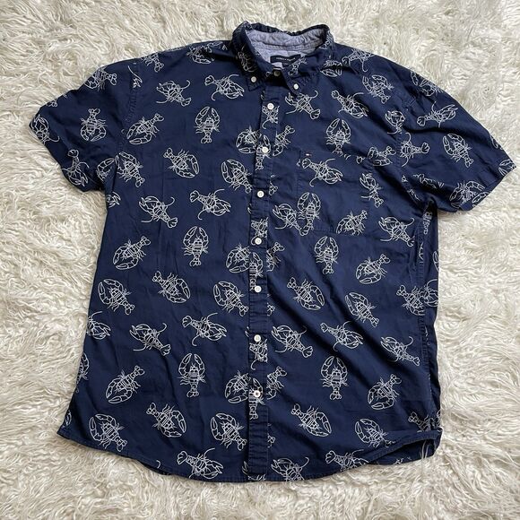 Tommy Hilfiger Size XXL Mens Button Shirt Short Sleeve Lobster Custom Fit Blue - Picture 2 of 4